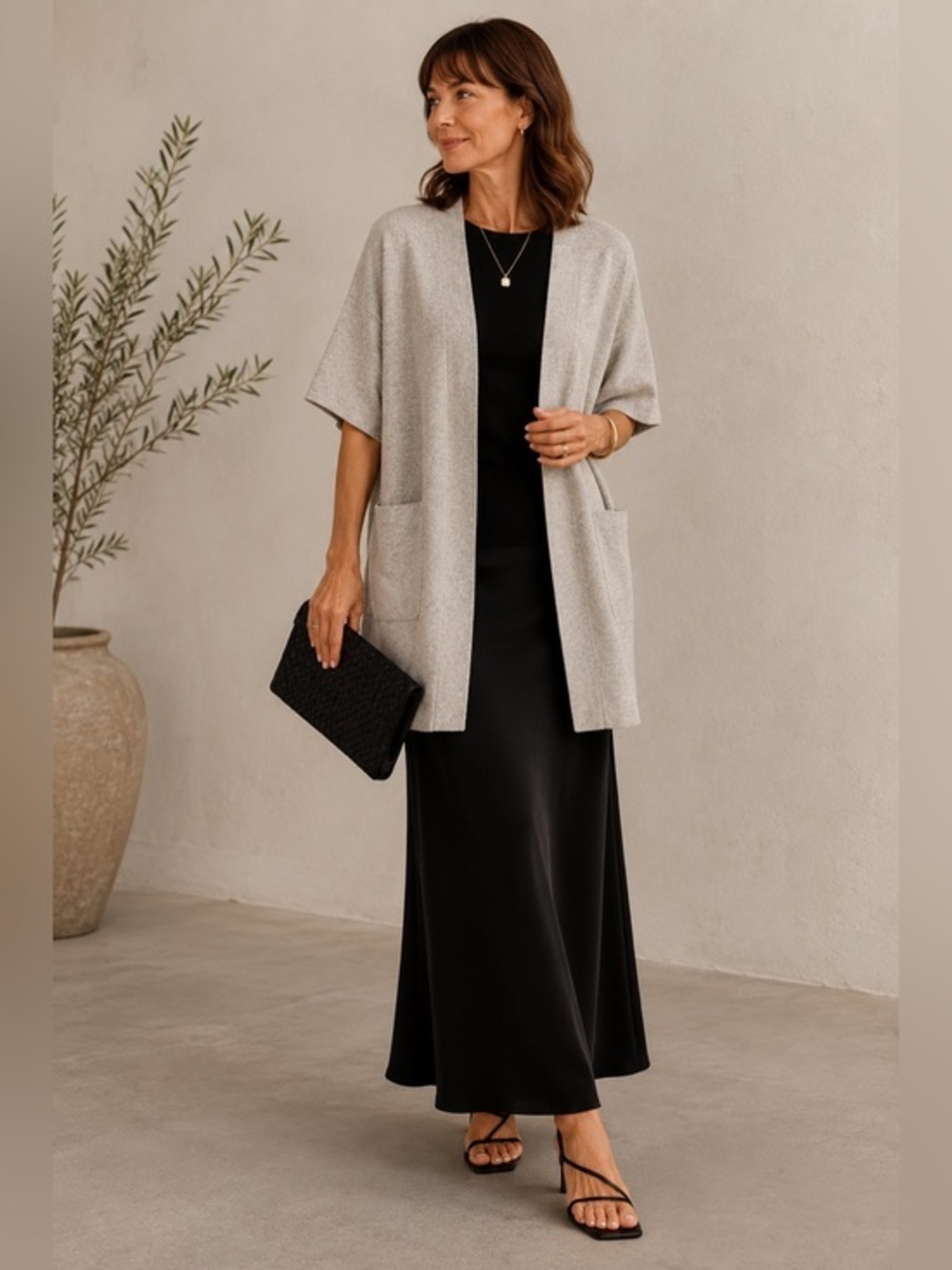 Eileen Fisher • Organic Cotton Silk Elbow Sleeve Cardigan || Large